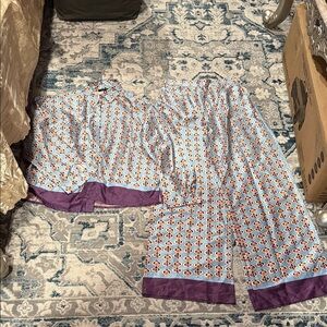 Patterned Pajama Set with Purple Accents